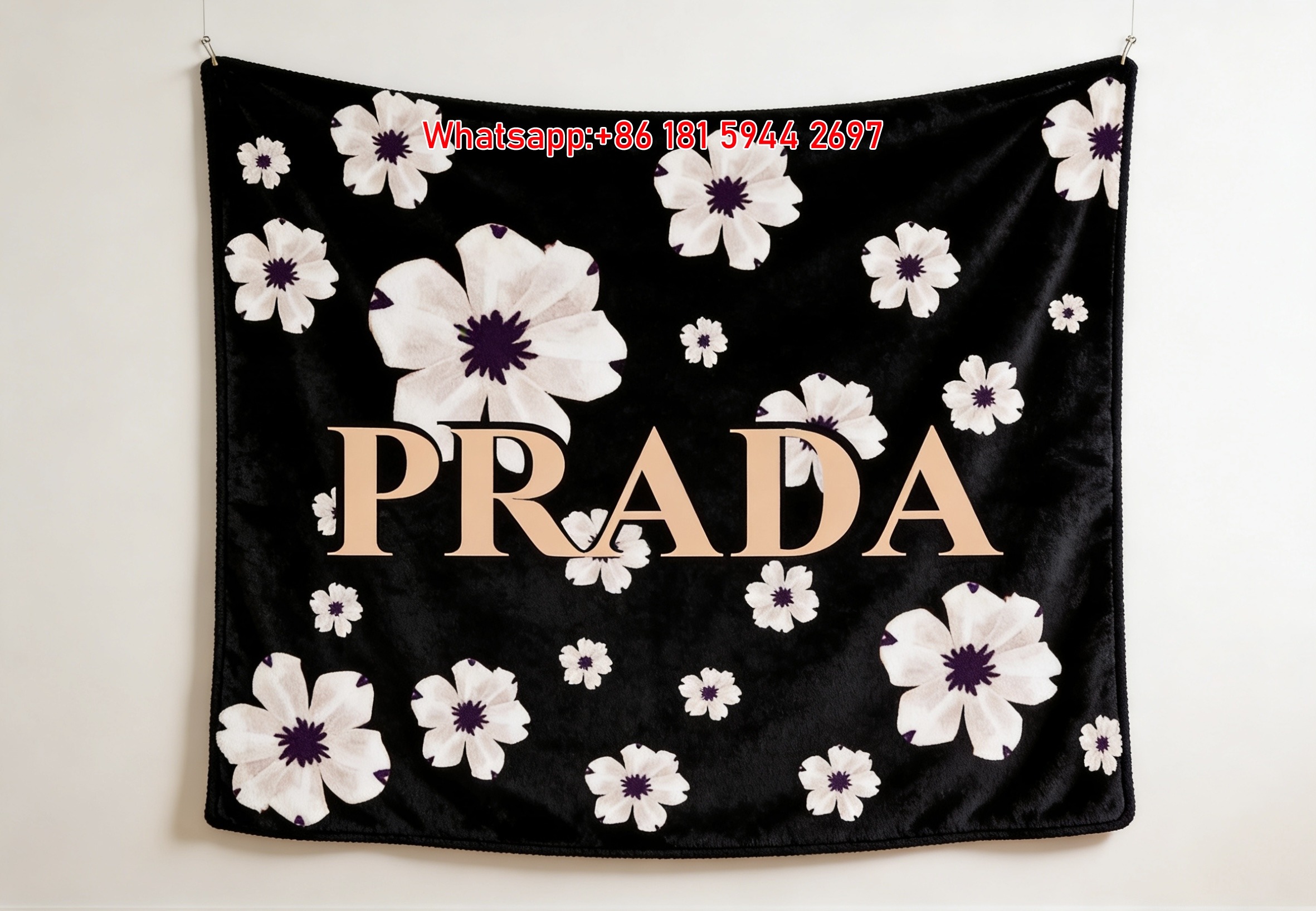 Prada Floral Print Flannel Throw Blanket Black And White Flower Pattern Soft Velvet Blanket IMG_2749